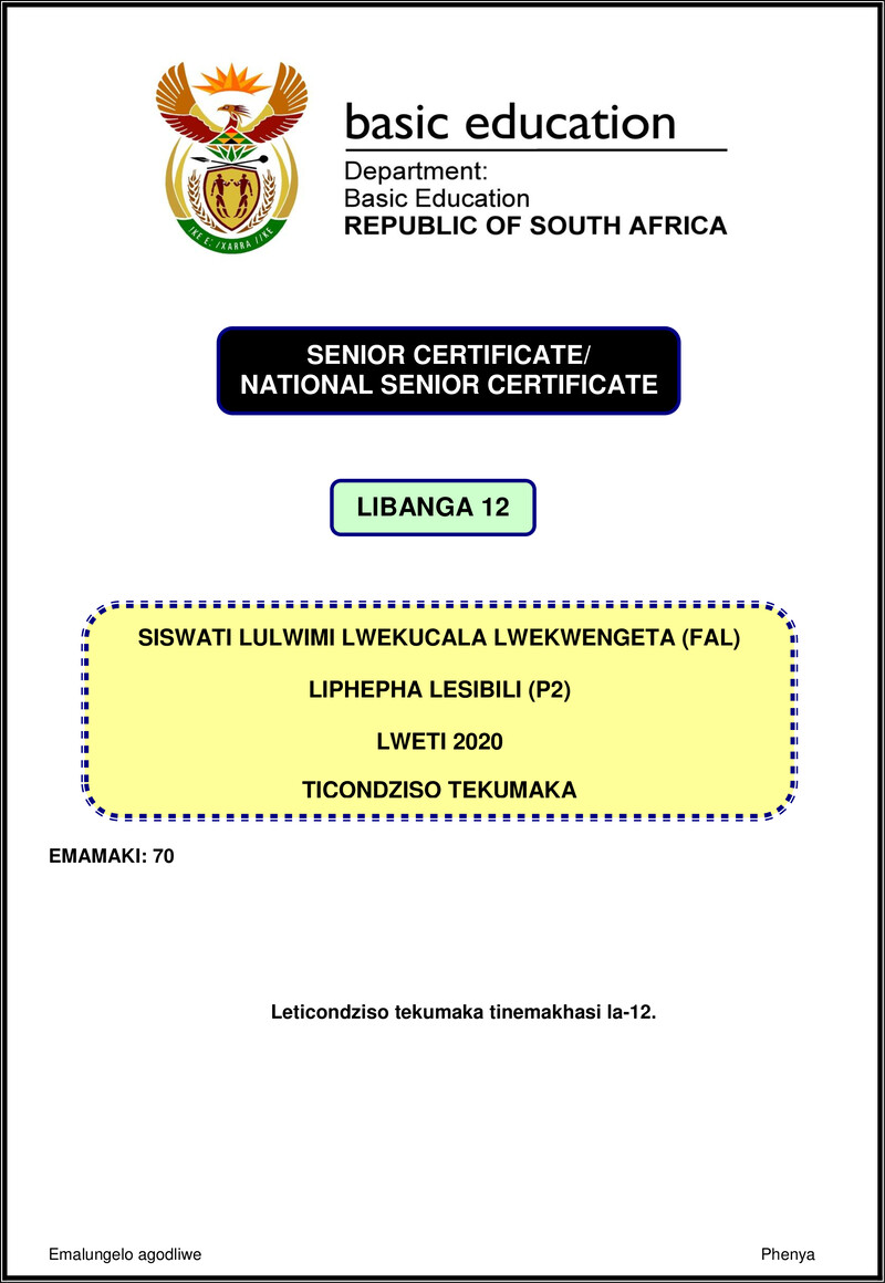 Siswati Fal P2 Nov 2020 Memo Gr12