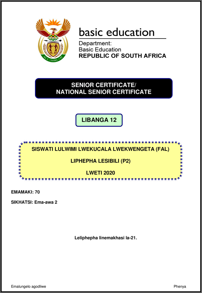 Siswati Fal P2 Nov 2020 Gr12