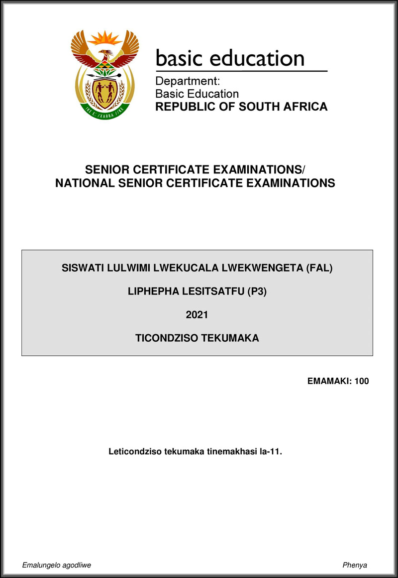 Grade 12 Siswati past paper 2021 – siswati fal p3 may june 2021 mg gr12