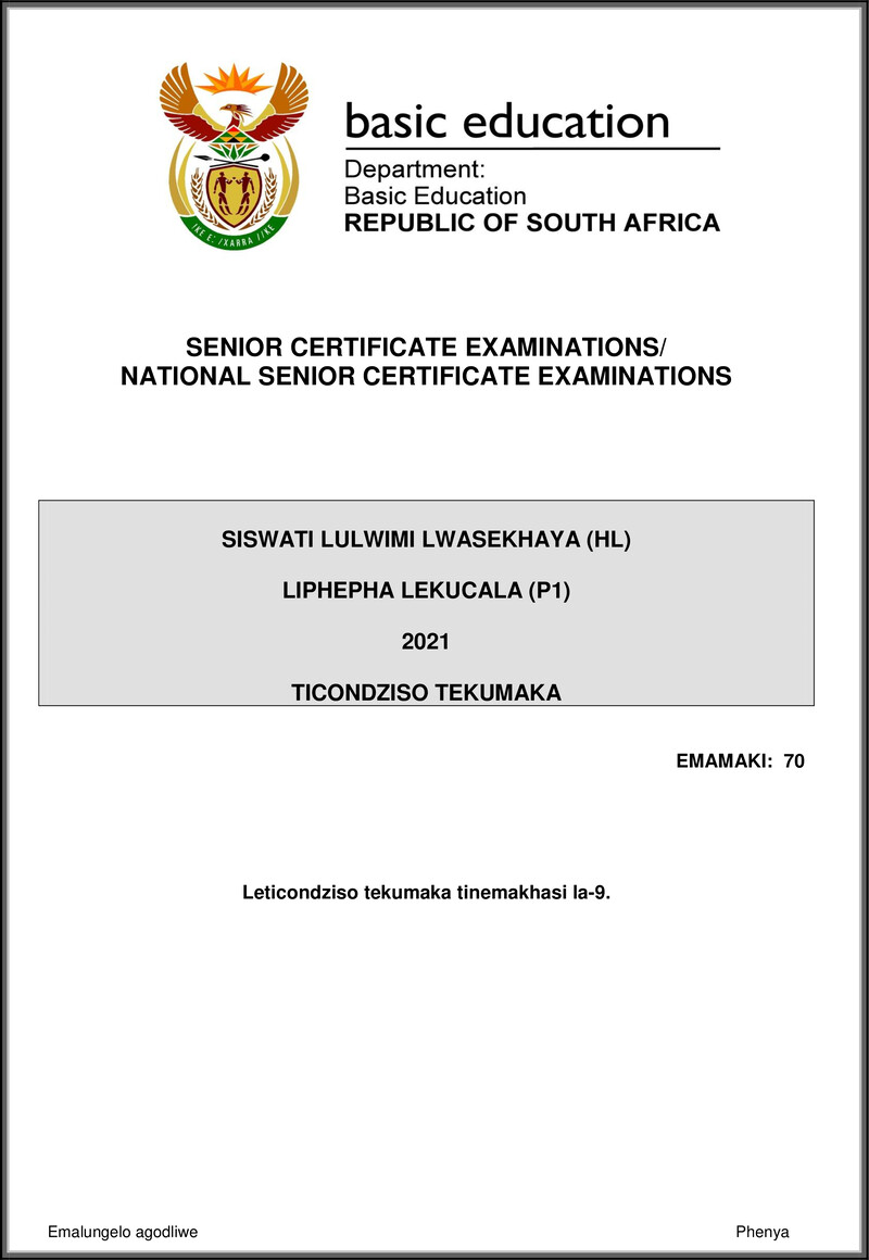 Siswati Hl P1 May June 2021 Mg Gr12