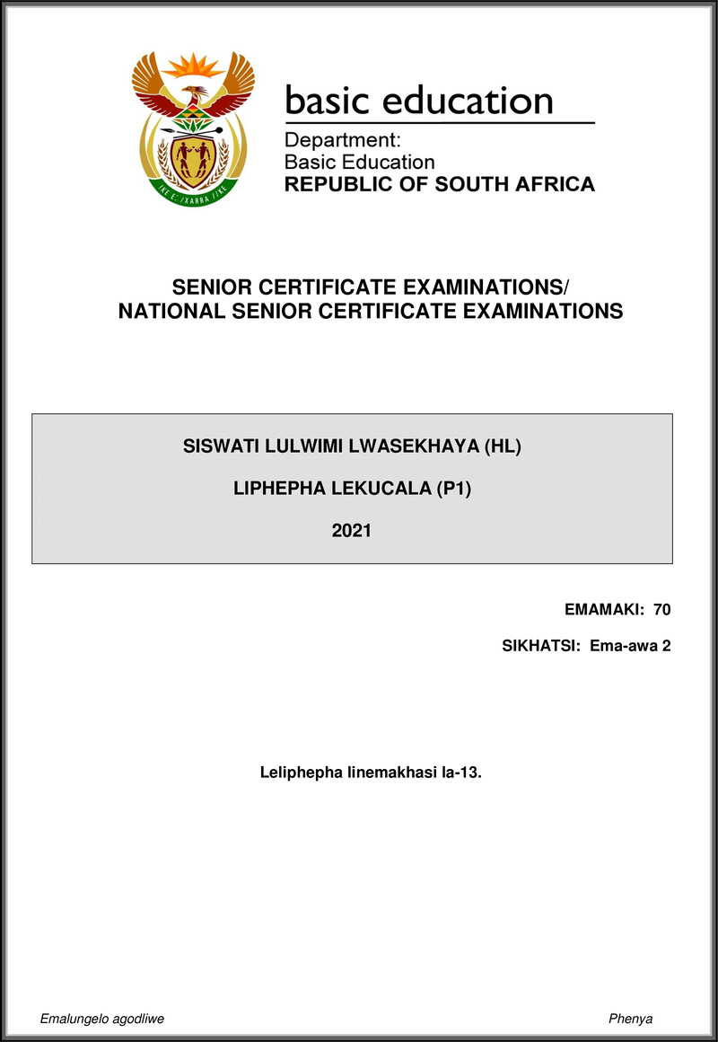 Siswati Hl P1 May June 2021 Gr12