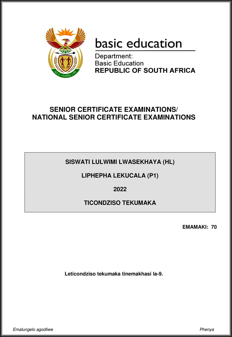 Siswati Hl P1 May June 2022 Mg Gr12