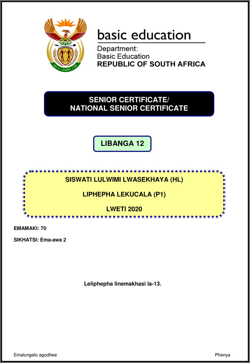 Siswati Hl P1 Nov 2020 Gr12