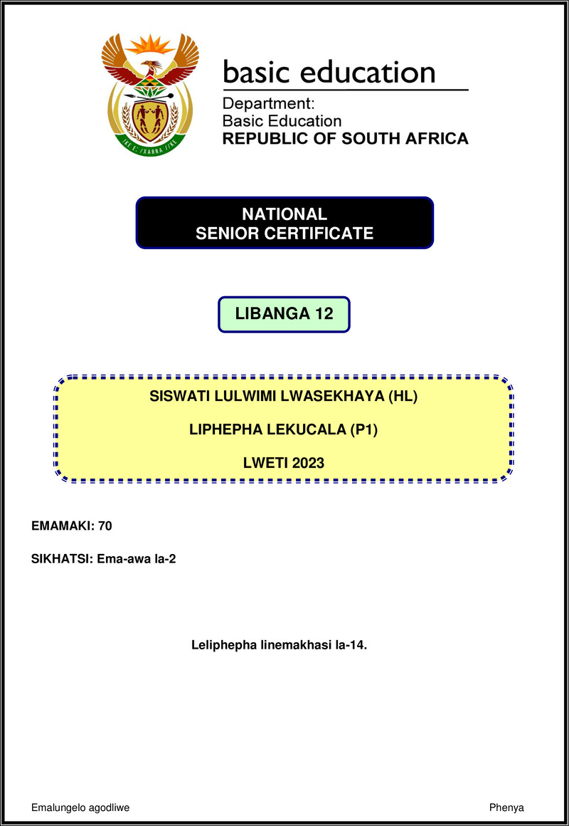 Siswati Hl P1 Nov 2023 Gr12