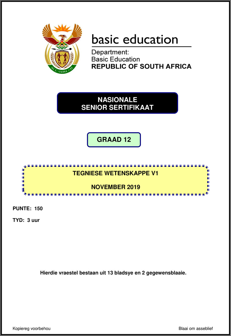 Technical Sciences P1 Nov 2019 Afr Gr12