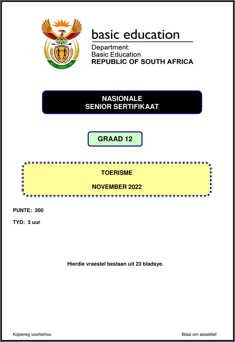 Tourism Nov 2022 Afr Gr12