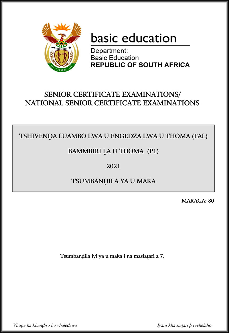 Tshivenda Fal P1 May June 2021 Mg Gr12