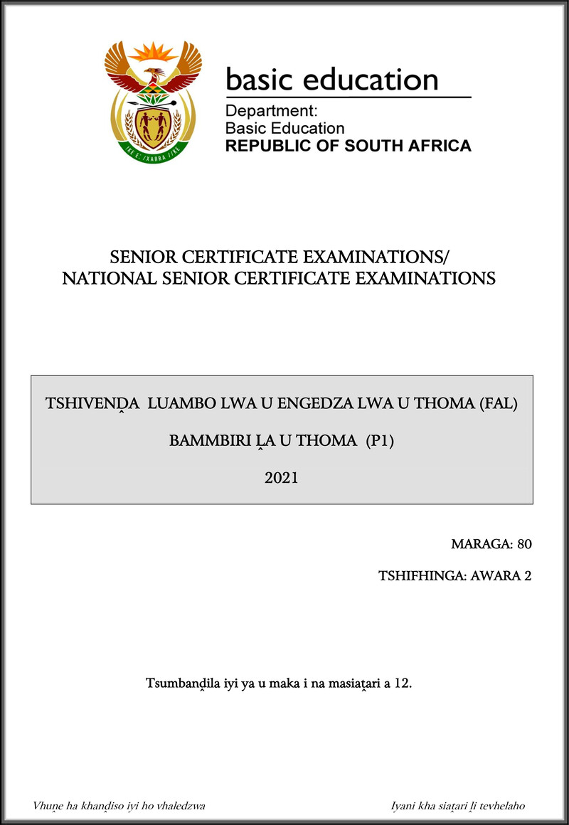 Tshivenda Fal P1 May June 2021 Gr12