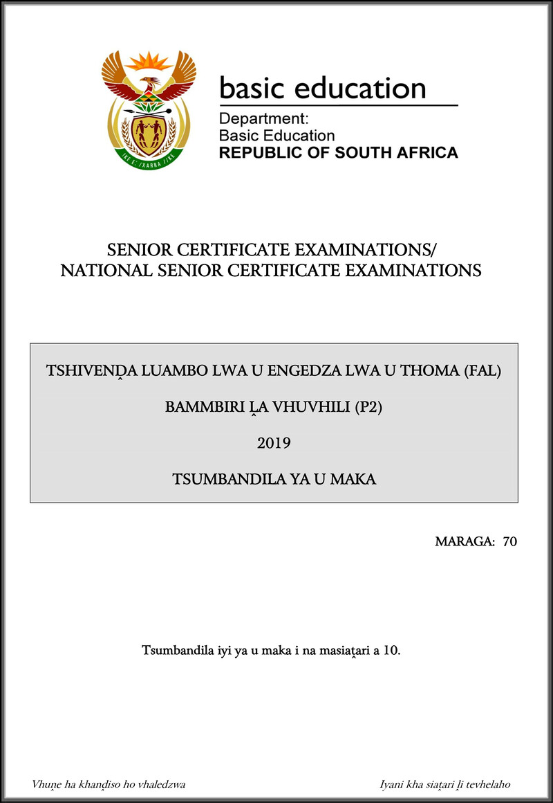 Tshivenda Fal P2 May June 2019 Memo Gr12
