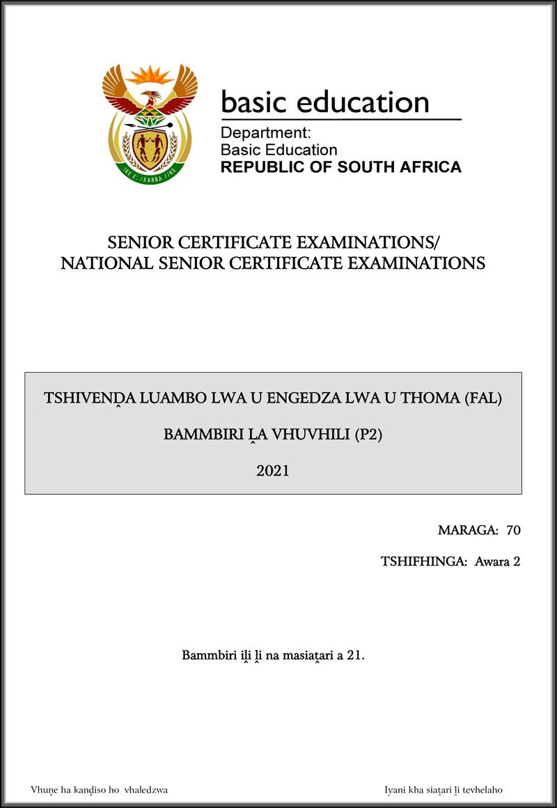 Tshivenda Fal P2 May June 2021 Gr12