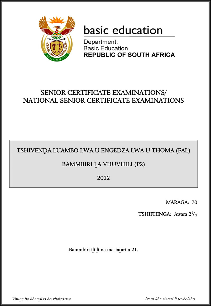 Tshivenda Fal P2 May June 2022 Gr12