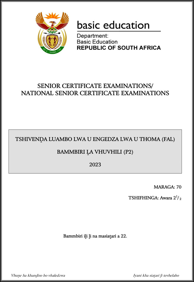 Tshivenda Fal P2 May June 2023 Gr12