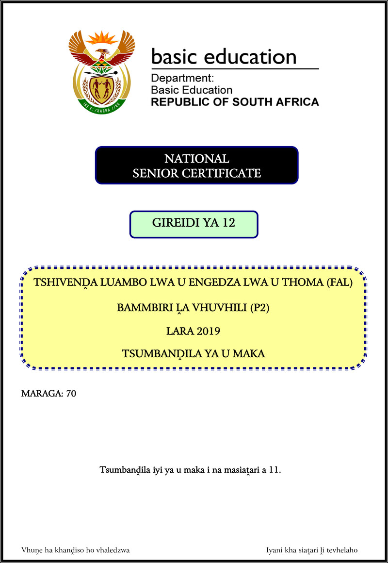 Tshivenda Fal P2 Nov 2019 Memo Gr12