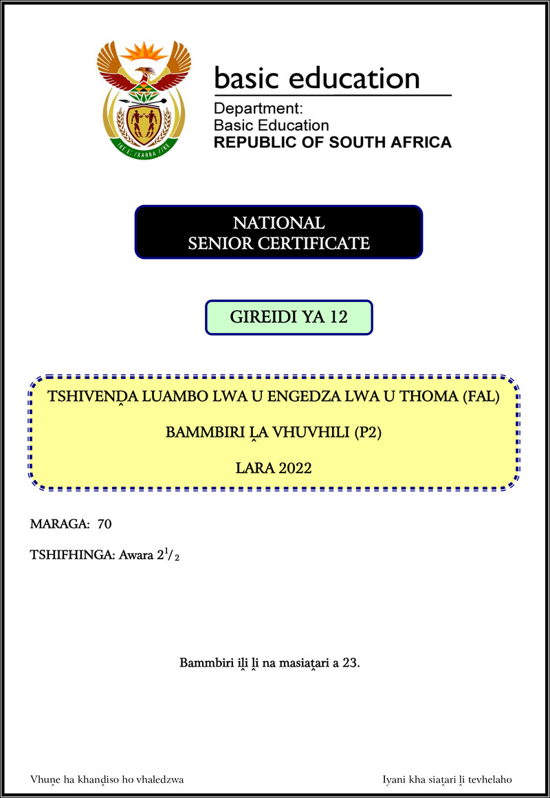 Tshivenda Fal P2 Nov 2022 Gr12