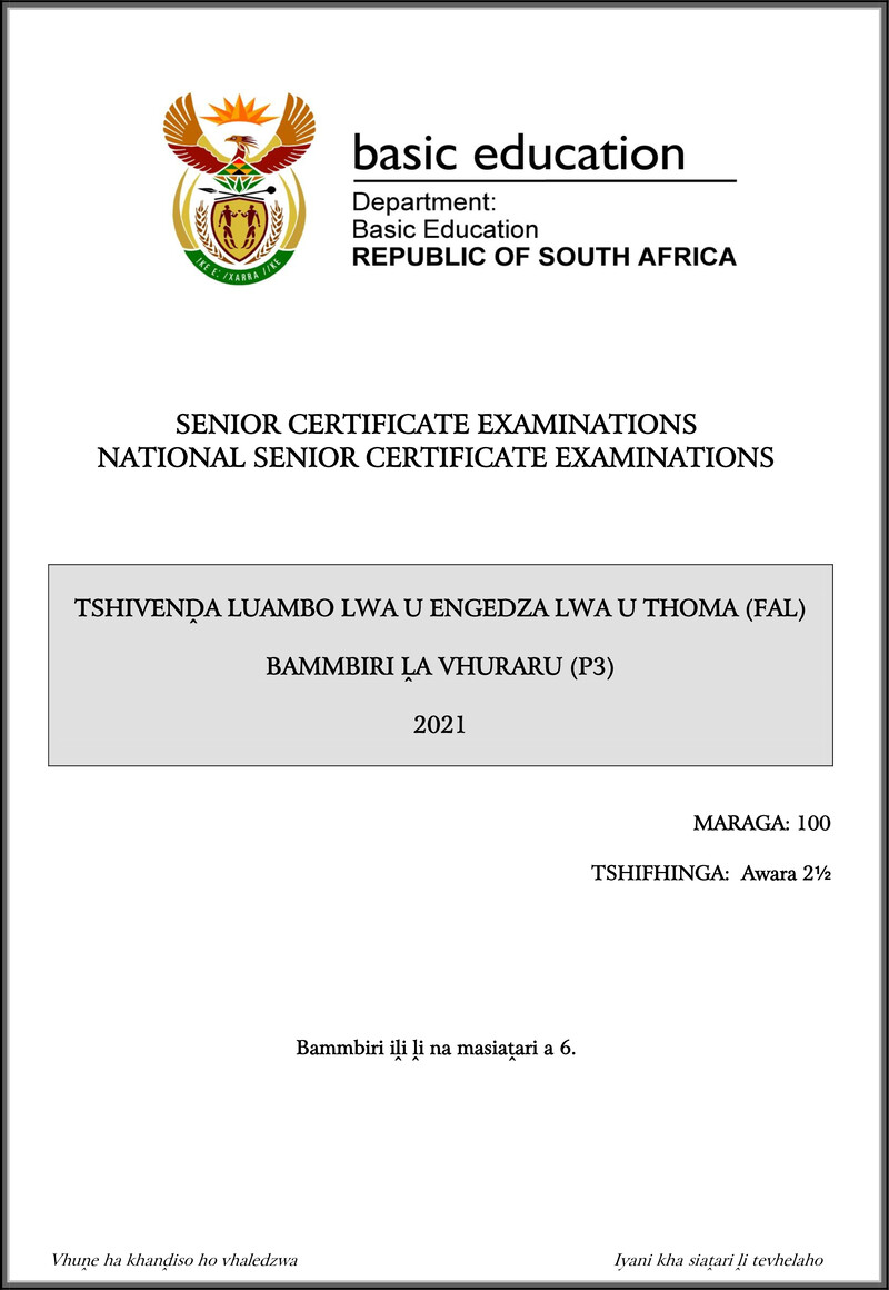 Tshivenda Fal P3 May June 2021 Gr12