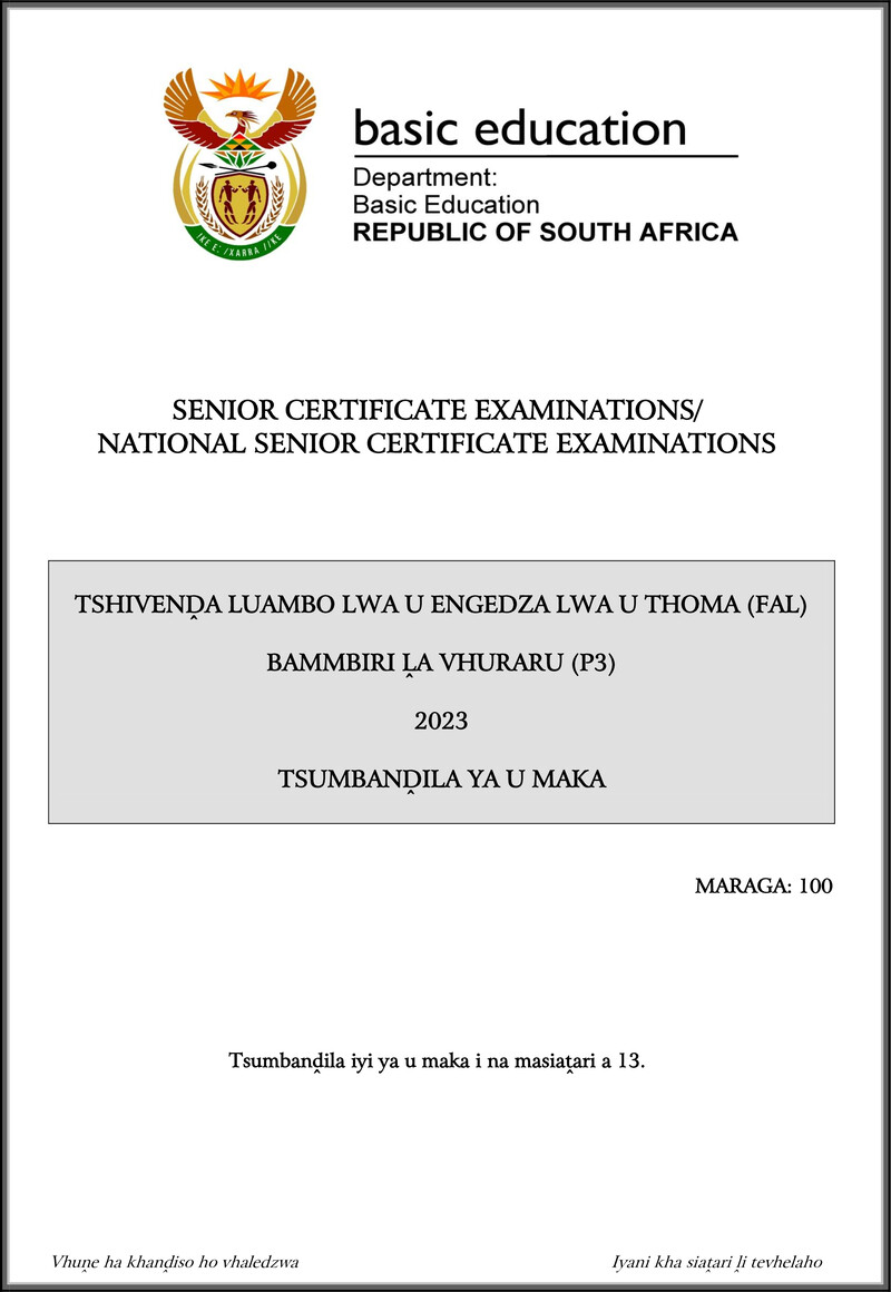 Tshivenda Fal P3 May June 2023 Mg Gr12