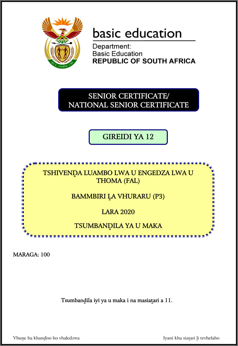Tshivenda Fal P3 Nov 2020 Memo Gr12
