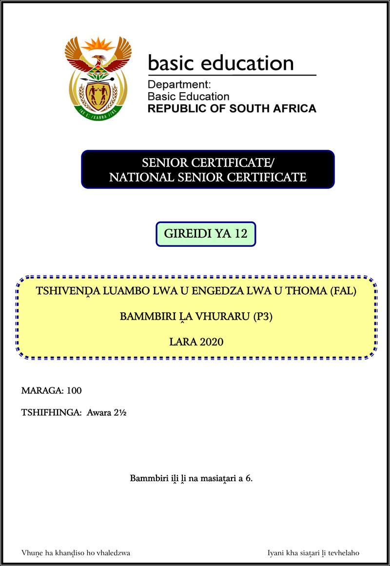 Tshivenda Fal P3 Nov 2020 Gr12