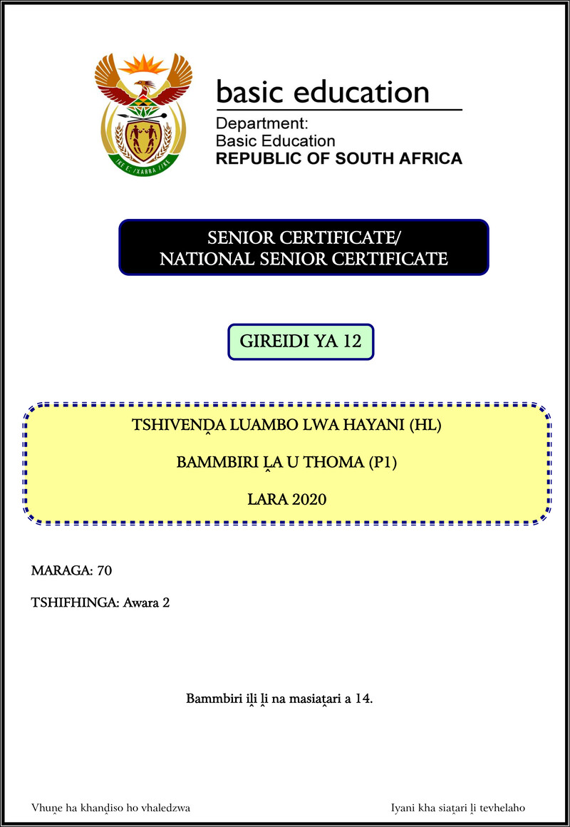 Tshivenda Hl P1 Nov 2020 Gr12