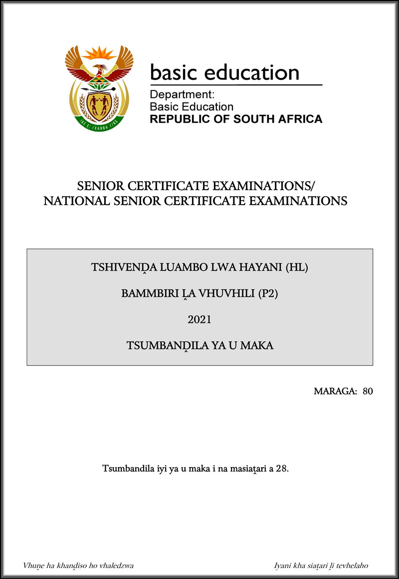 Tshivenda Hl P2 May June 2021 Mg Gr12