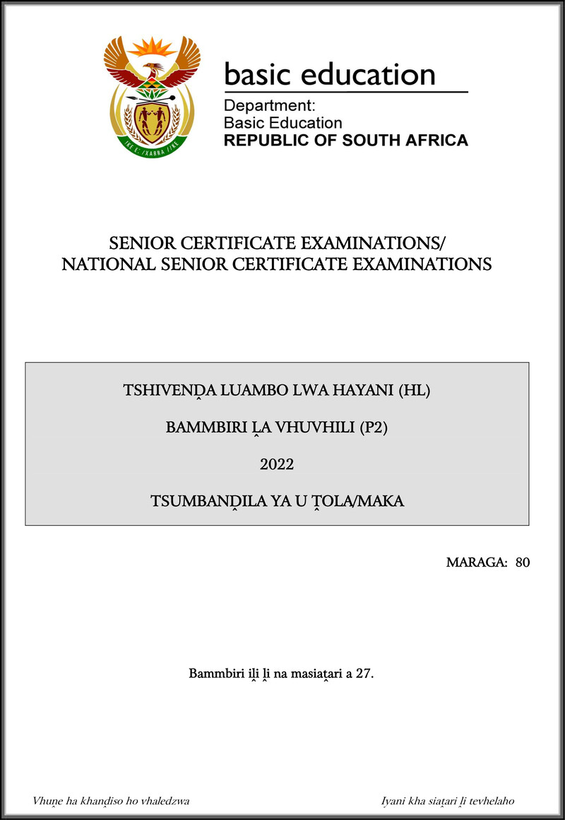 Tshivenda Hl P2 May June 2022 Mg Gr12