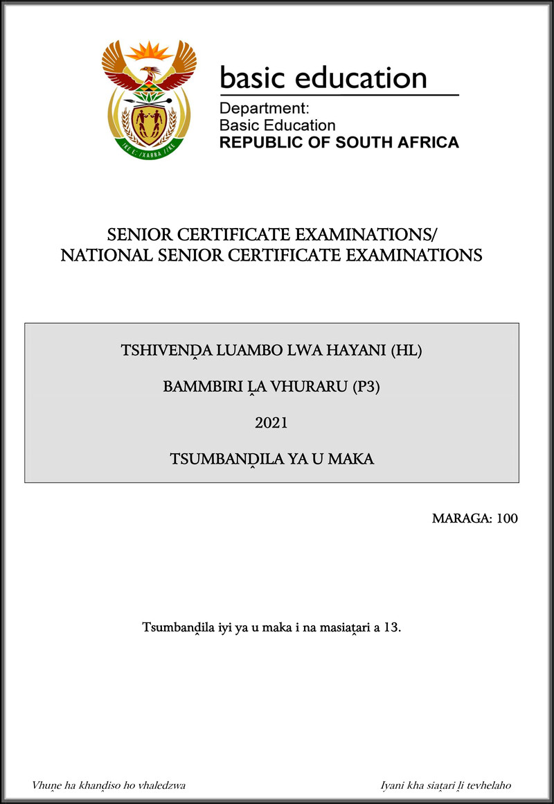 Tshivenda Hl P3 May June 2021 Mg Gr12