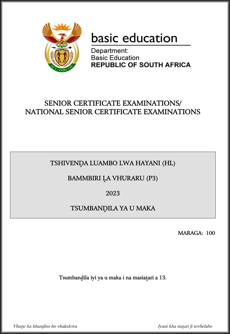 Tshivenda Hl P3 May June 2023 Mg Gr12
