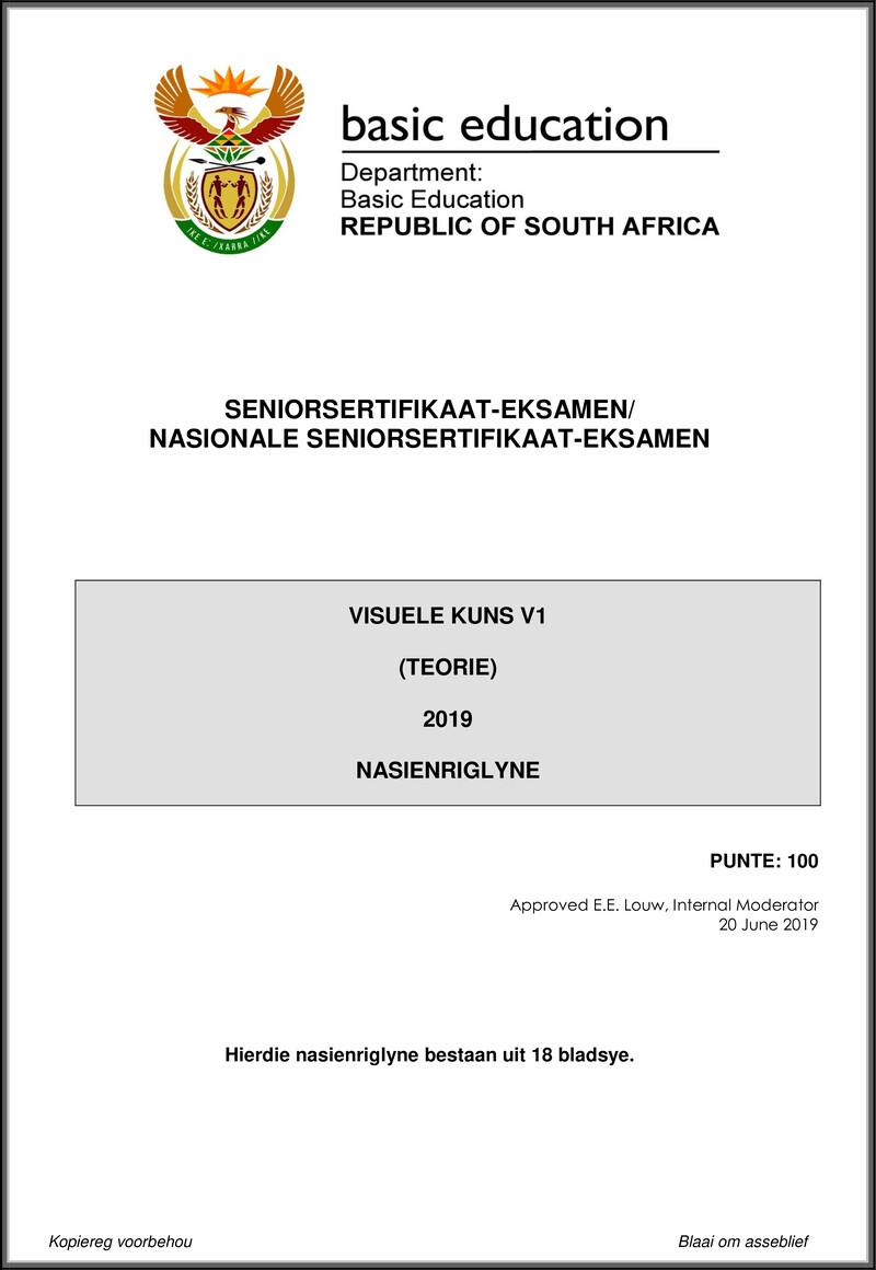 Visual Arts P1 May June 2019 Memo Afr Gr12