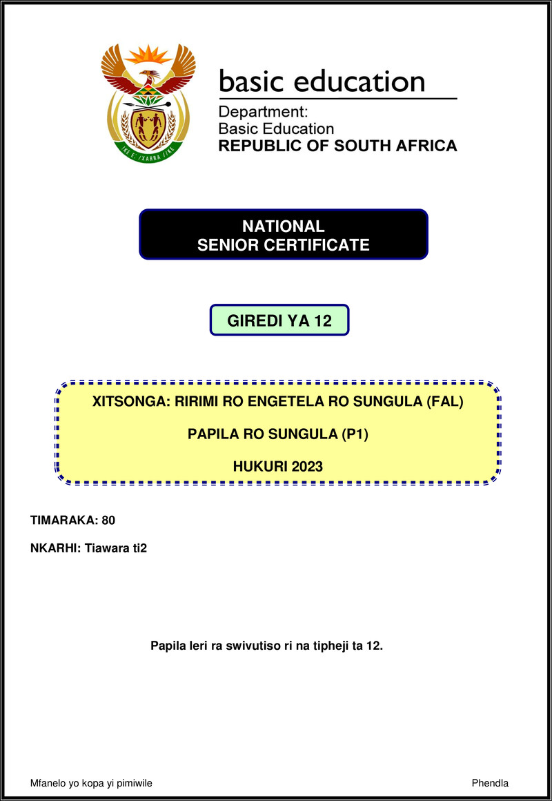 Xitsonga Fal P1 Nov 2023 Gr12