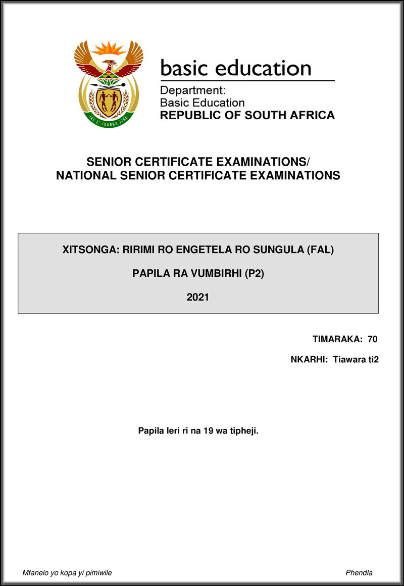 Xitsonga Fal P2 May June 2021 Gr12