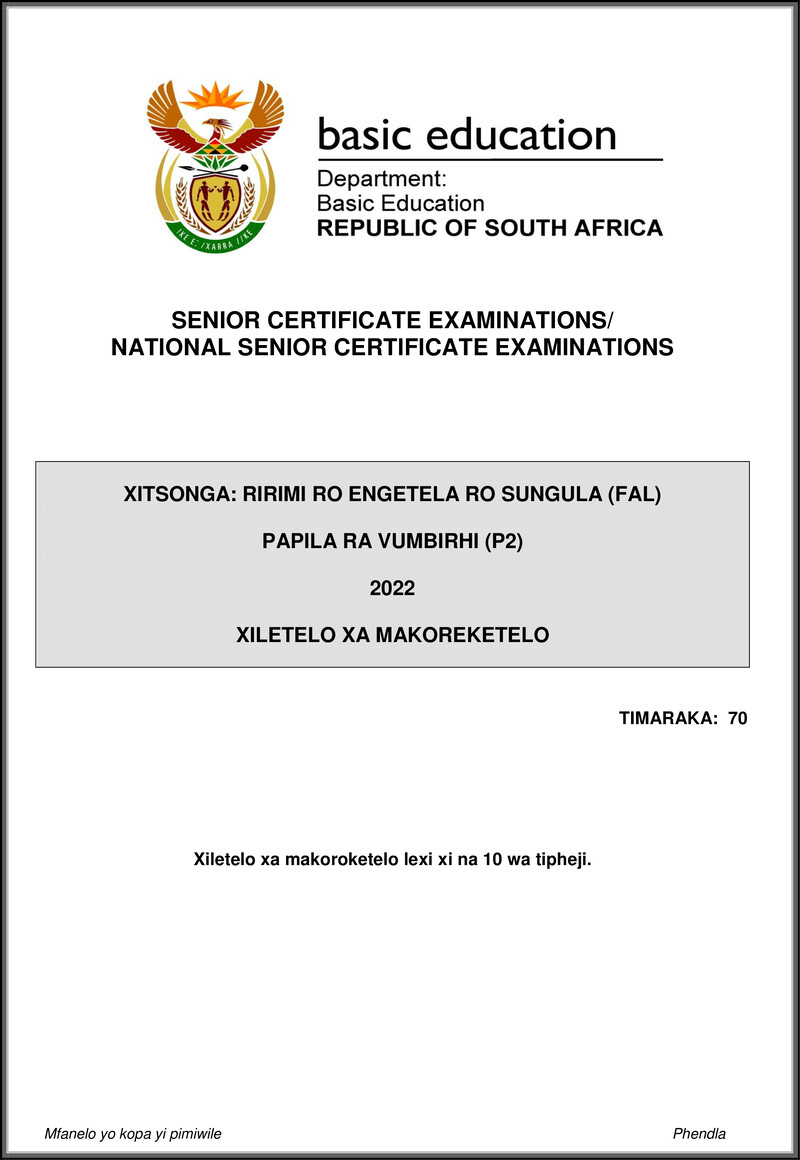 Xitsonga Fal P2 May June 2022 Mg Gr12