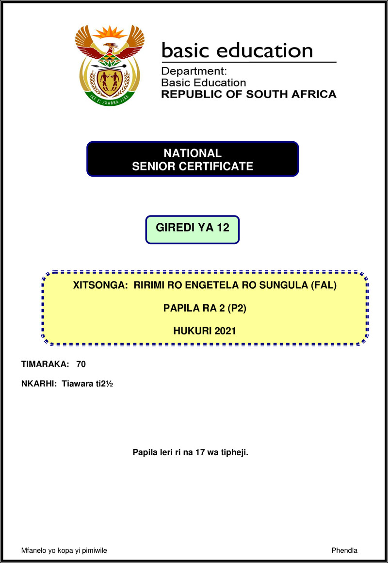Xitsonga Fal P2 Nov 2021 Gr12