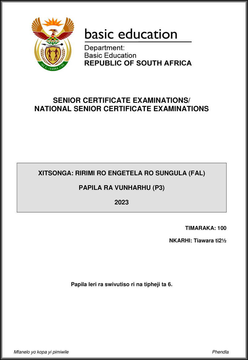 Xitsonga Fal P3 May June 2023 Gr12