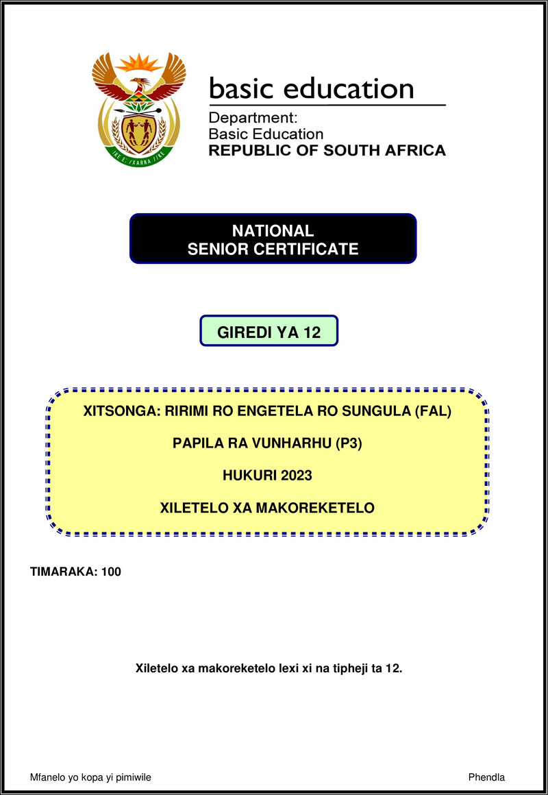 Xitsonga Fal P3 Nov 2023 Mg Gr12