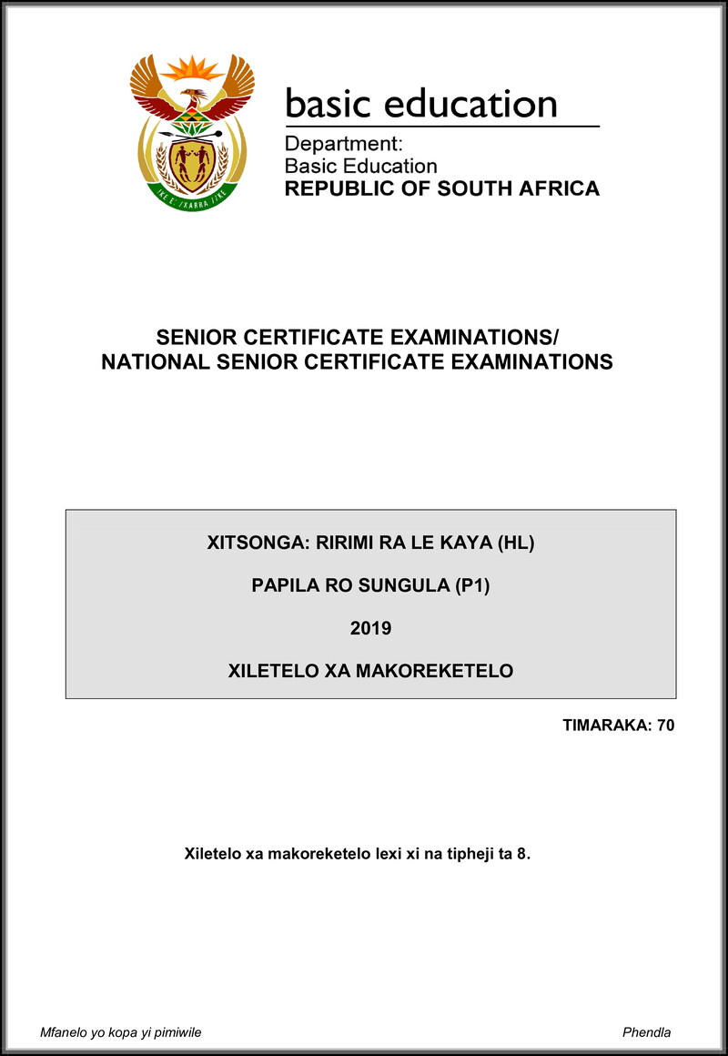 Xitsonga Hl P1 May June 2019 Memo Gr12
