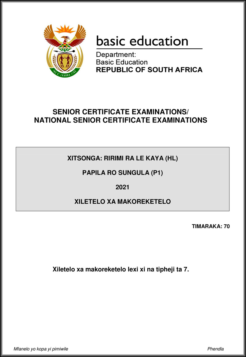 Xitsonga Hl P1 May June 2021 Mg Gr12