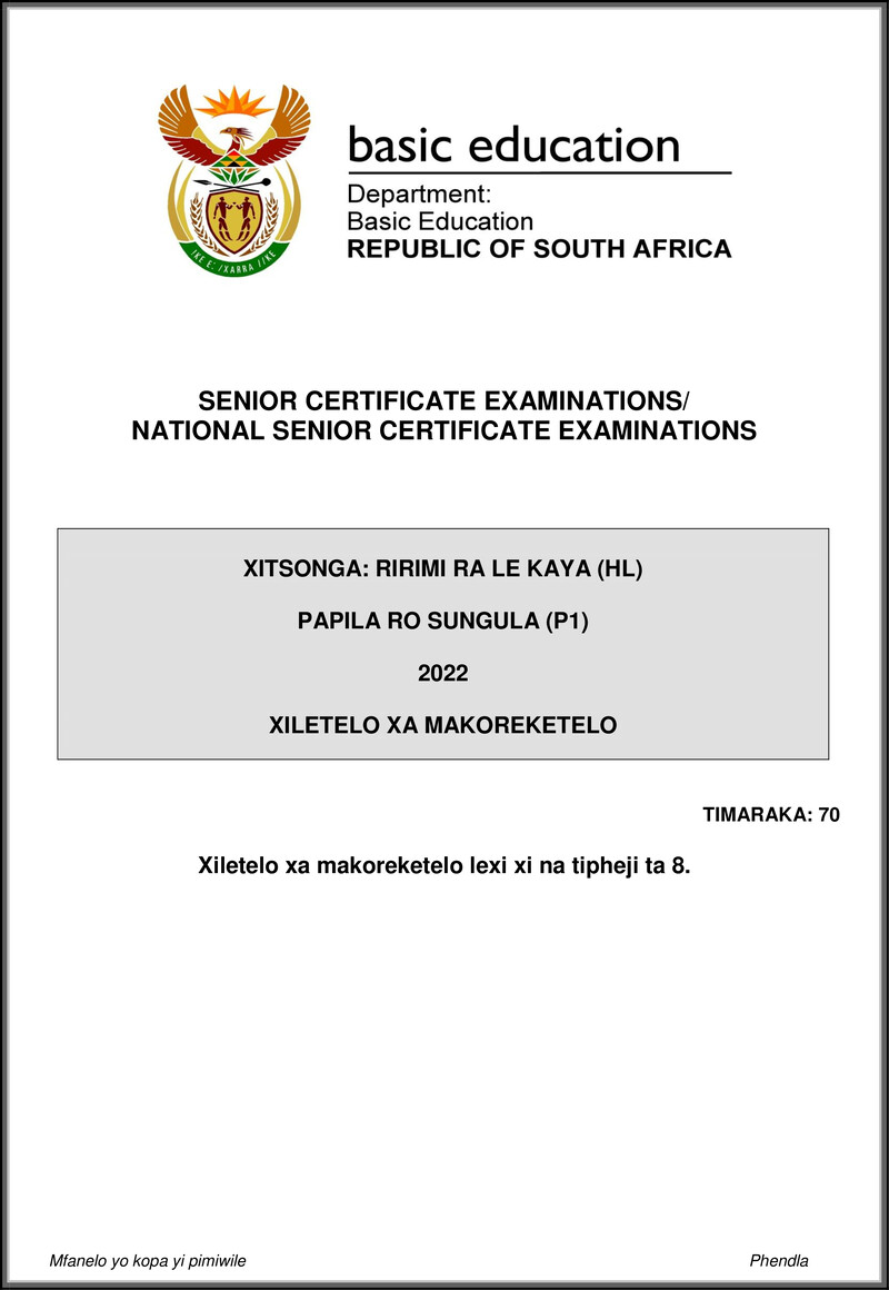 Xitsonga Hl P1 May June 2022 Mg Gr12