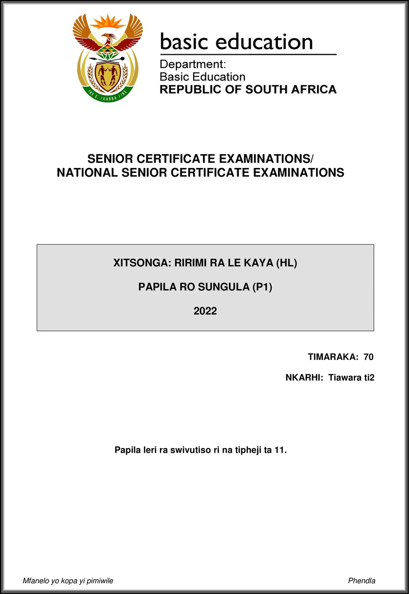 Xitsonga Hl P1 May June 2022 Gr12