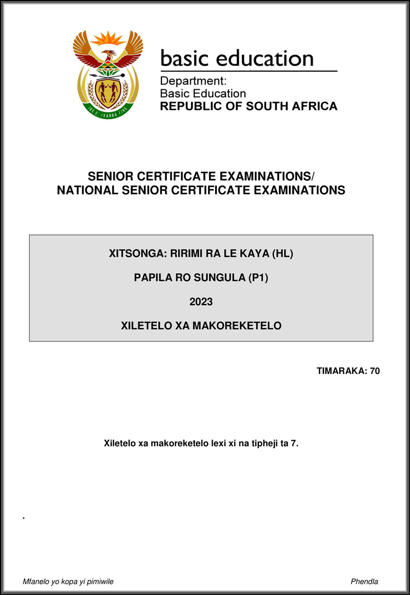 Xitsonga Hl P1 May June 2023 Mg Gr12