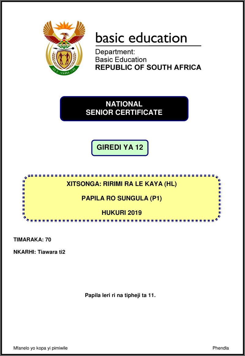 Xitsonga Hl P1 Nov 2019 Gr12