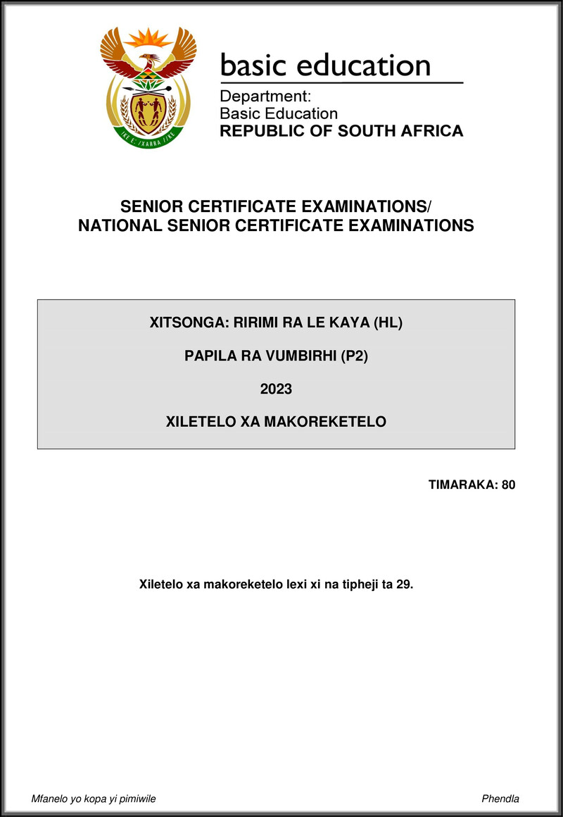 Xitsonga Hl P2 May June 2023 Mg Gr12