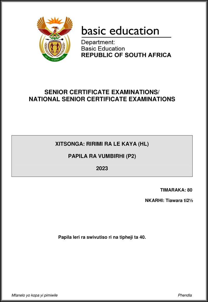 Xitsonga Hl P2 May June 2023 Gr12
