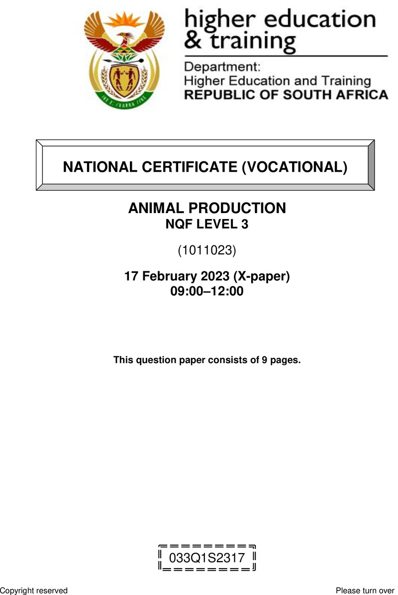 Nc150 Animal Production L3 QP Feb Supp 2023