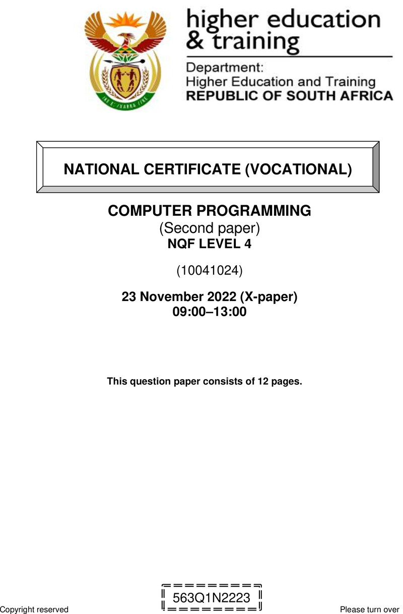 Nc540 Computer Programming L4 P2 Nov QP 2022 Signed Off