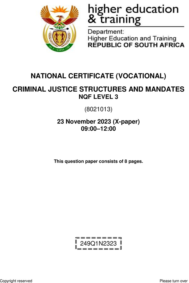 Nc700 Criminal Justice Structures And Mandates L3 QP Nov 2023