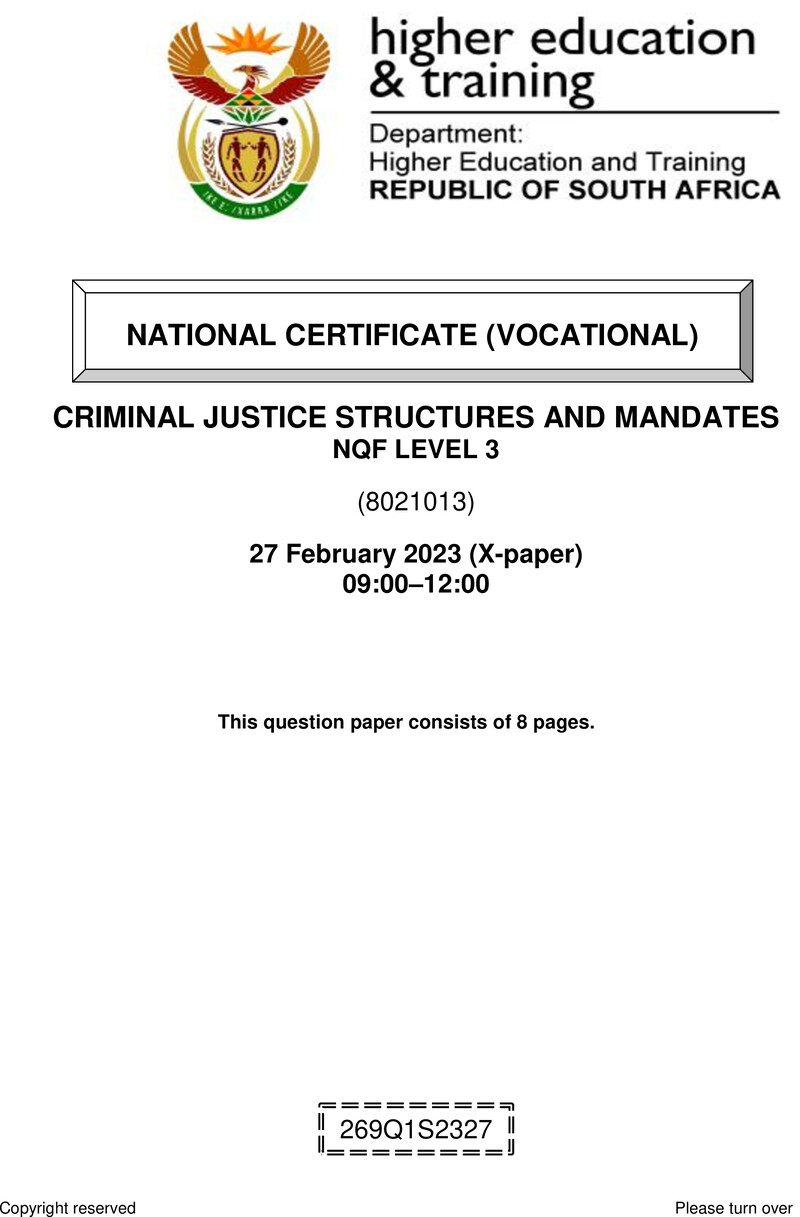 Nc700 Criminal Justice Structures And Mandates L3 Supp QP Feb 2023