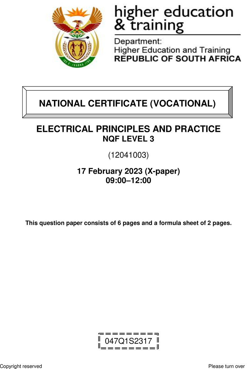 Nc890 Electrical Principles And Practice L3 QP Supp Feb 2023