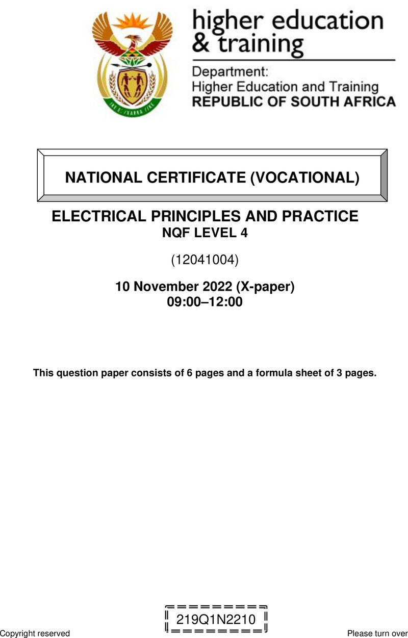 Nc900 Electrical Principles And Practice L4 QP Nov 2022 Signed Off