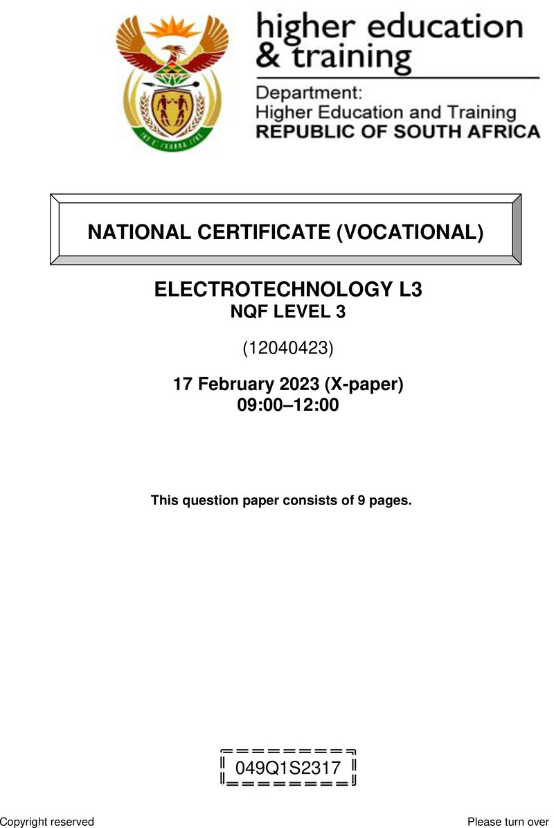 Nc1010 Electrotechnology L3 Supp QP Feb 2023