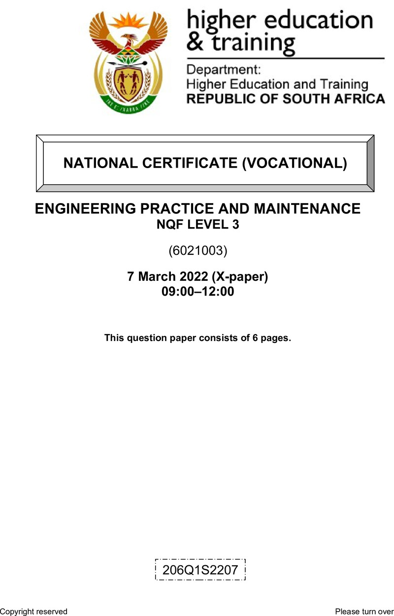 Engineering Practice And Maintenance L3 QP Feb 2022 Van Zyl S